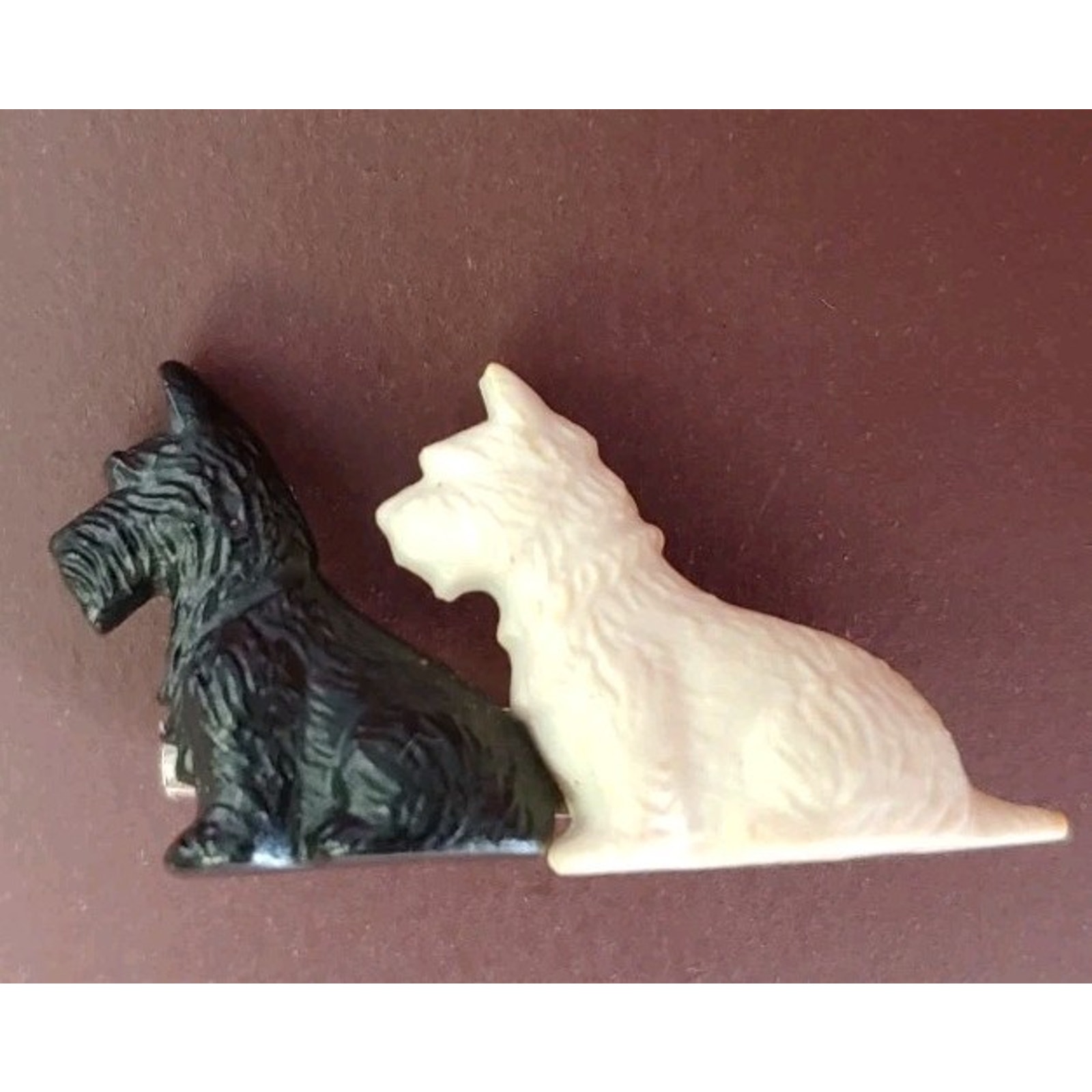 Vintage Scottie Dog Scottish Terrier Brooch Lapel Pin Black White Great Britain